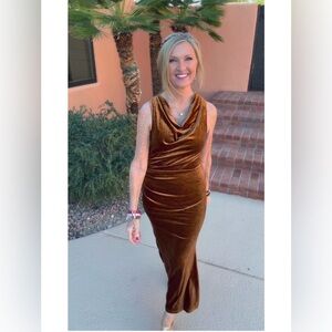 NWT GOLD BROWN VELVET DRESS-S